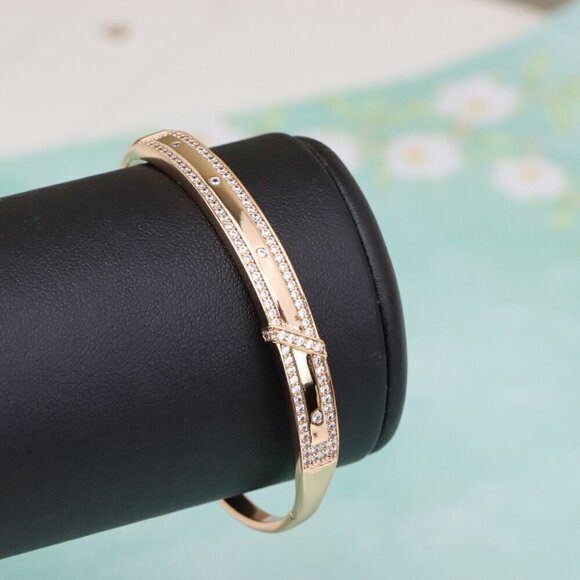 Rose Gold Bangle with Dual Row Crystal Accents, XPBL0581 - Picture 7 of 12